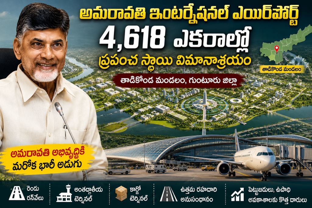 అమరావతి ఇంటర్నేషనల్ ఎయిర్‌పోర్ట్‌కు 4,618 ఎకరాలు – గుంటూరు తాడికొండలో భారీ ప్రాజెక్ట్